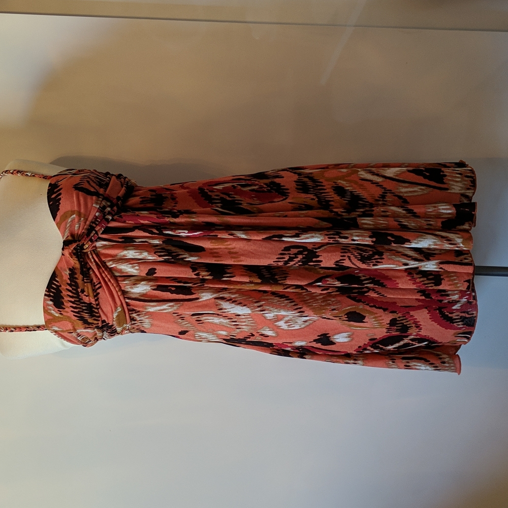 Bisou Bisou Michele Bohbot Empire Waste Orange Print Braided Strap Dress…